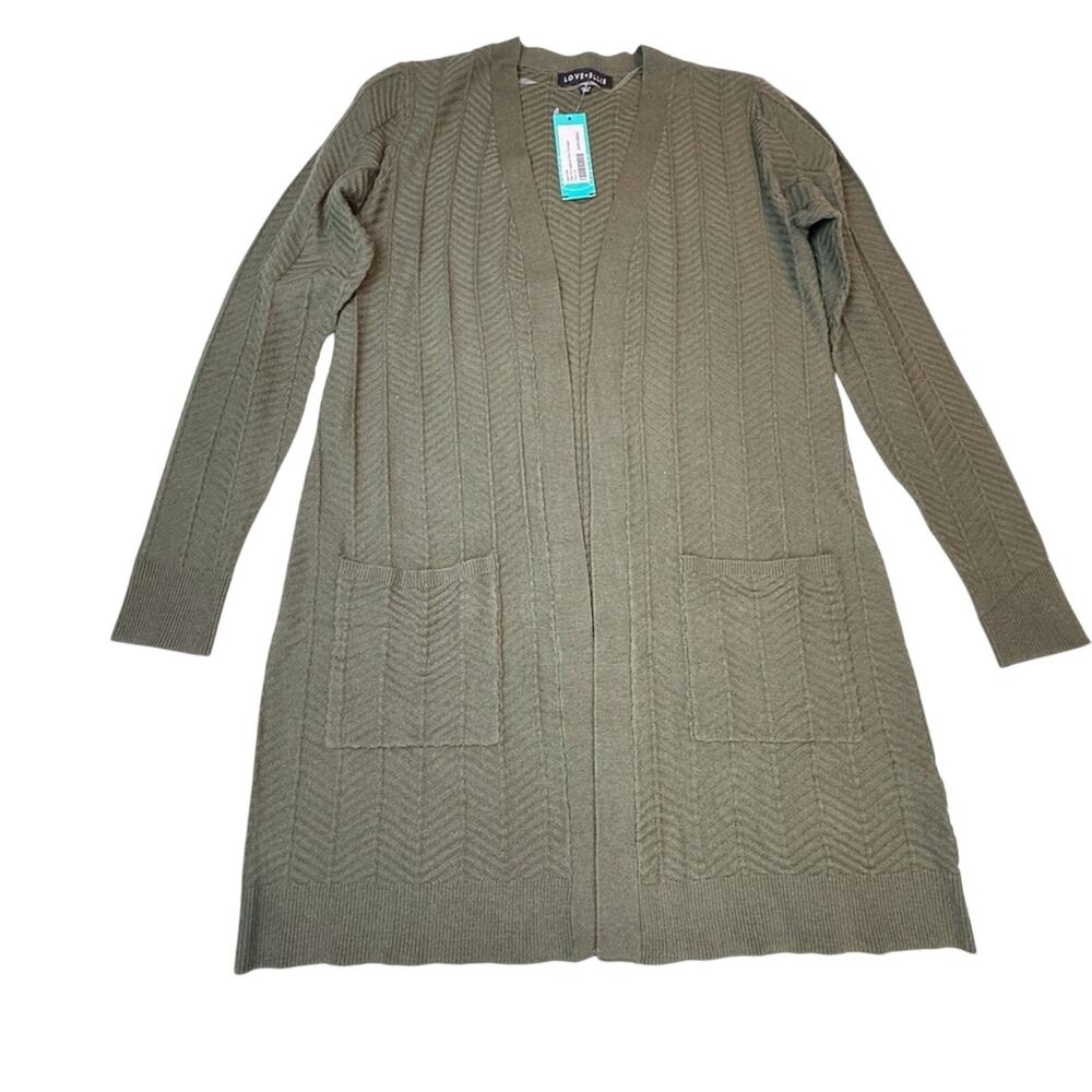 NWT Love Ellie Olive Green Cardigan Sweater Open Front Longer Length has Pockets - Picture 13 of 16